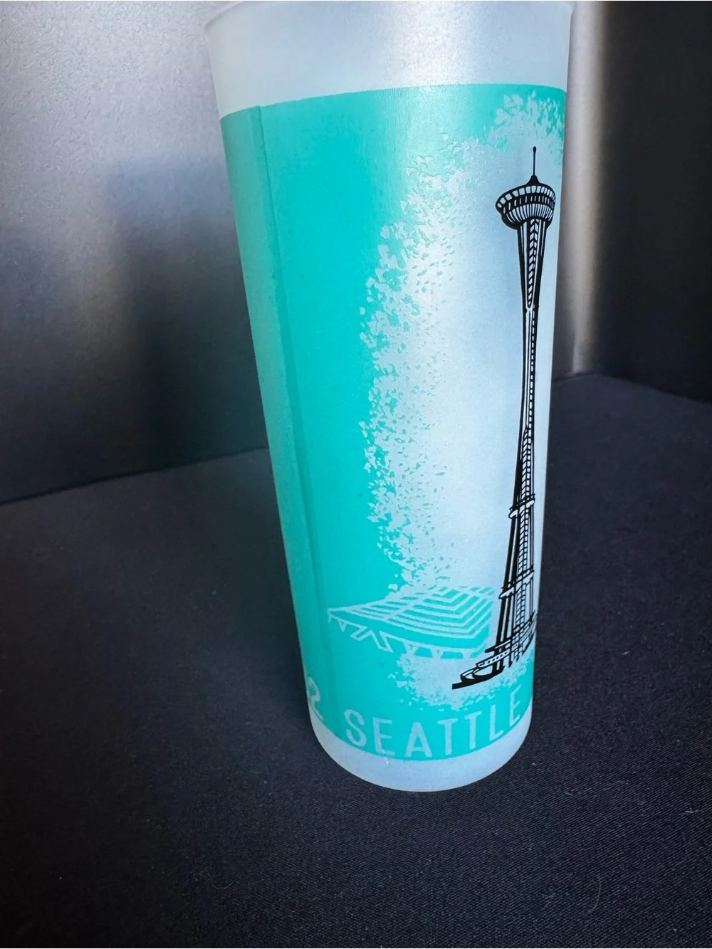 Vintage Seattle Space Needle World Fair 1962 Frosted Turquoise Glass
